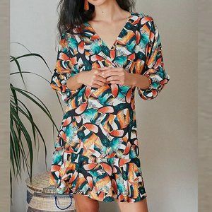 Farm For Anthropologie Women Dress Birds Black Motif Medium M NWT